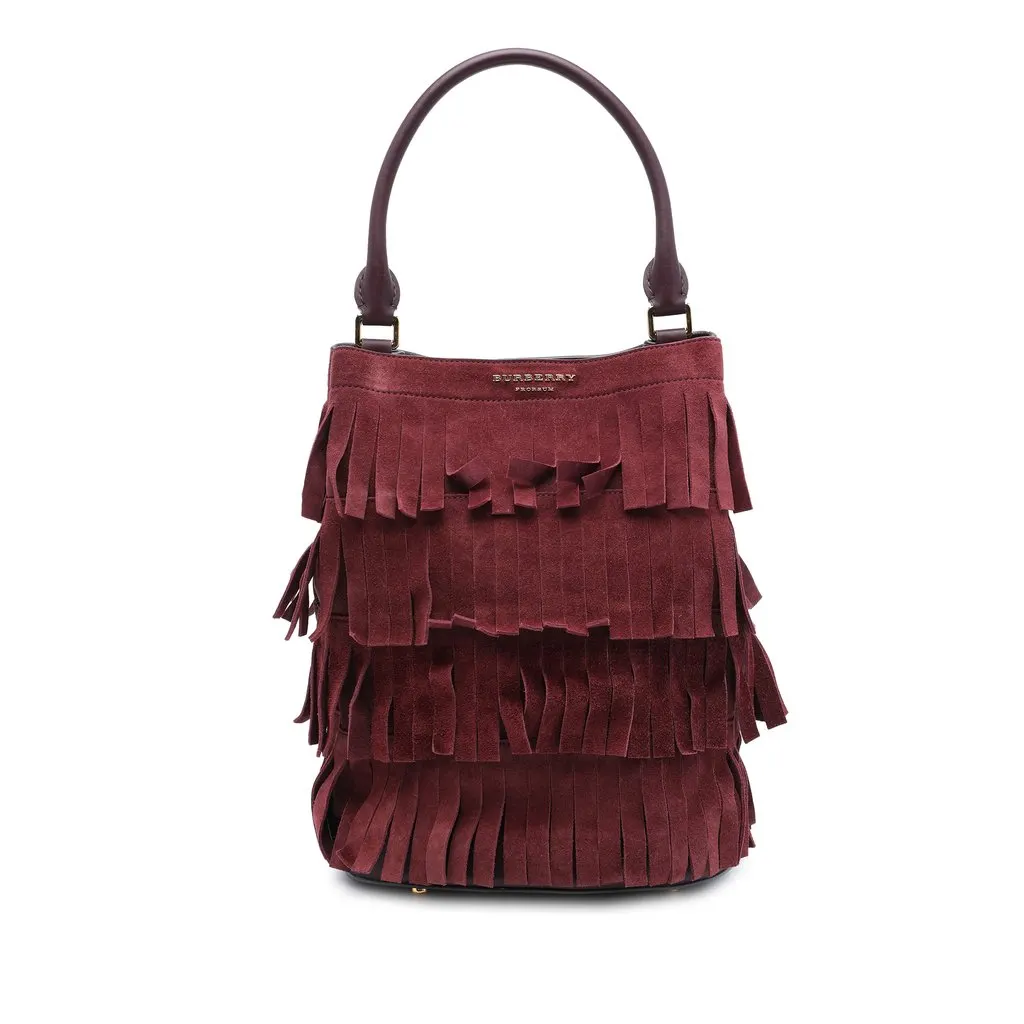Burberry Prorsum Suede Tiered Fringe Bucket Bag Red Leather Very good - Front View