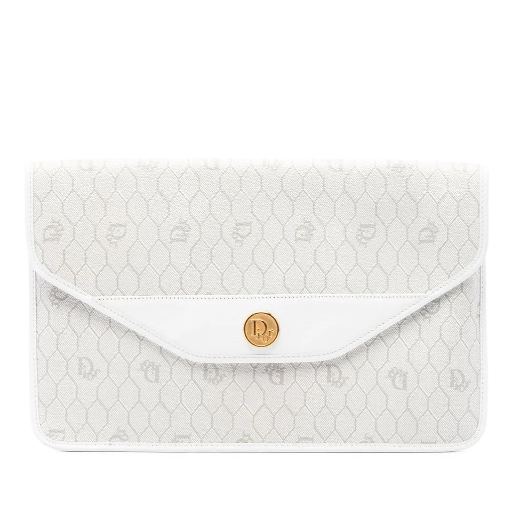 Dior Honeycomb Coated Canvas Clutch White Canvas Very good - Front View