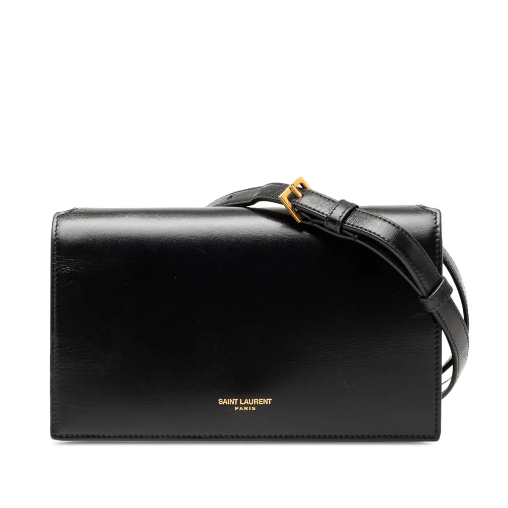 Saint Laurent Smooth Calfskin Crossbody Black Leather Good - Front View