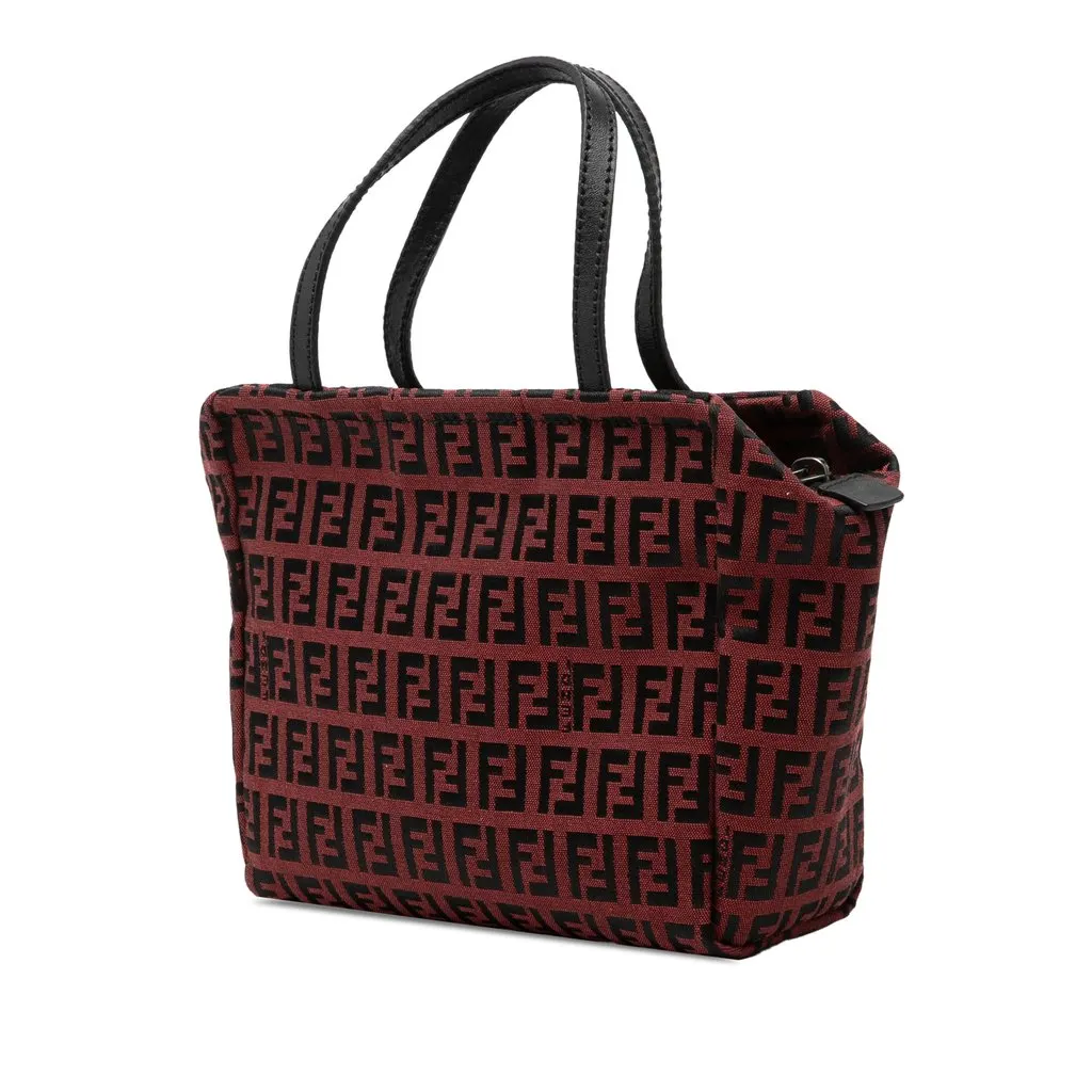 Fendi Mini Zucchino Canvas Handbag Red Good - Back View