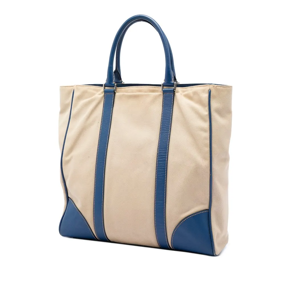 Prada Saffiano Trimmed Canvas Tote Beige Good - Back View