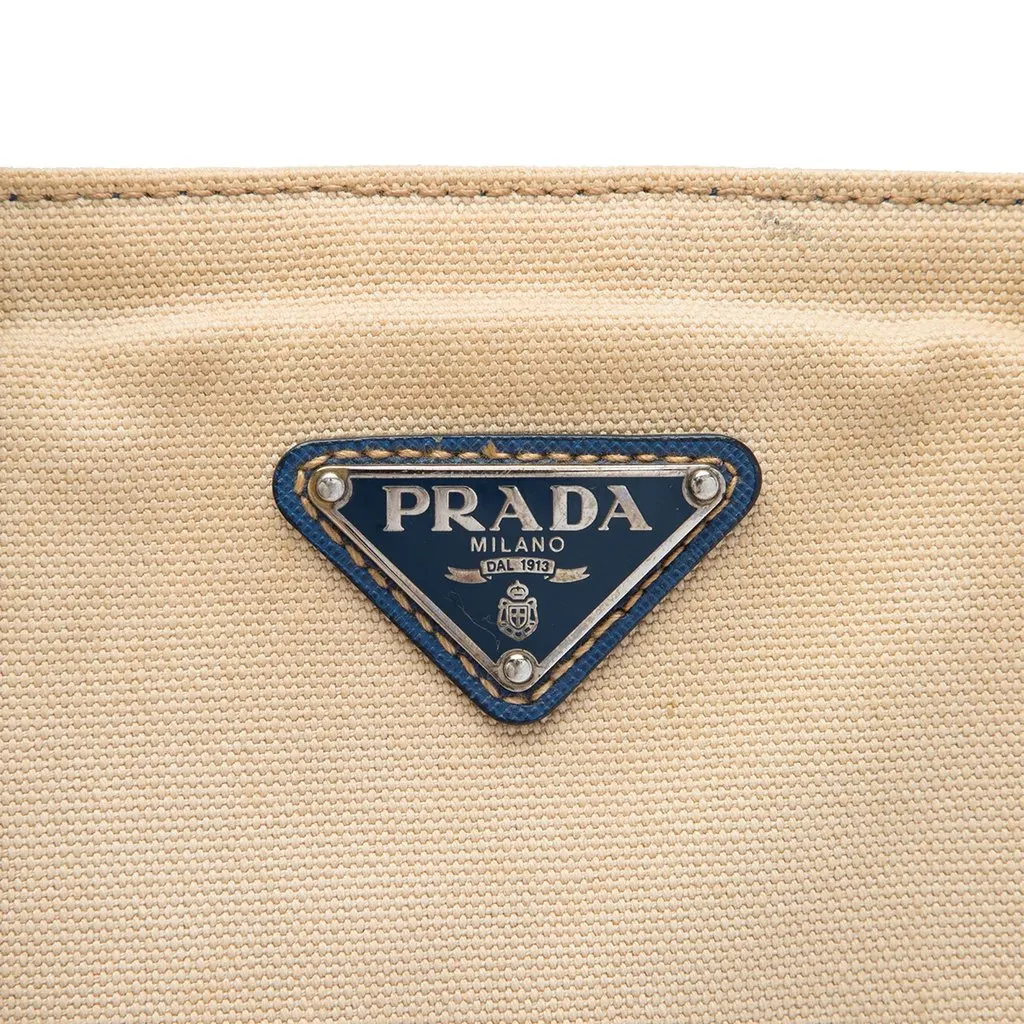 Prada Saffiano Trimmed Canvas Tote Beige Good - Box View