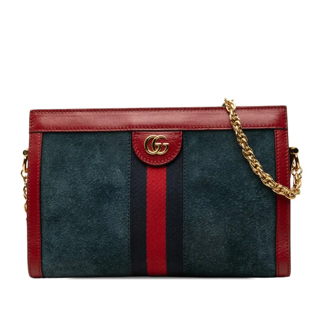 Gucci Small Suede Web Ophidia Chain Crossbody Blue Suede Very good - Front View