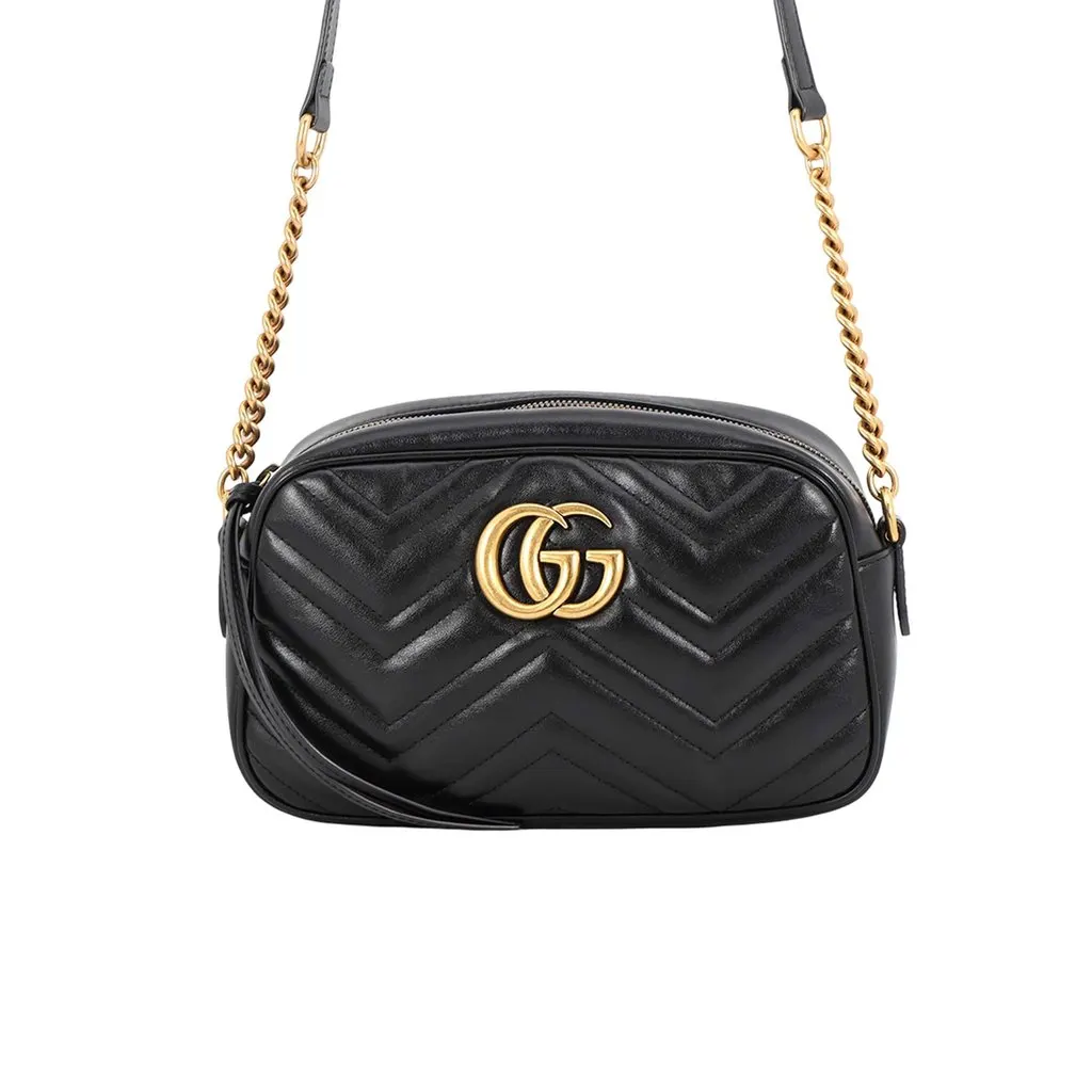 Gucci Small GG Marmont Matelasse Calfskin Crossbody Black Leather Good - Front View