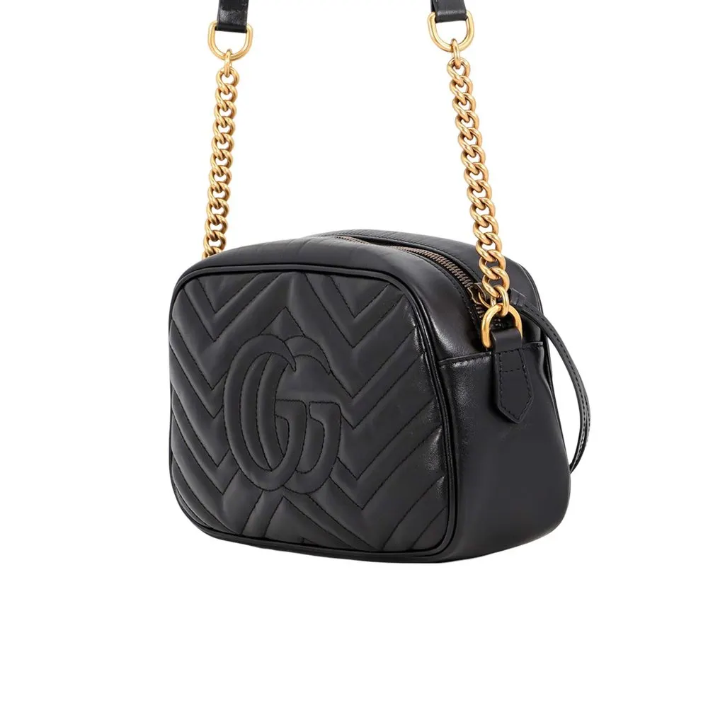 Gucci Small GG Marmont Matelasse Calfskin Crossbody Black Leather Good - Back View