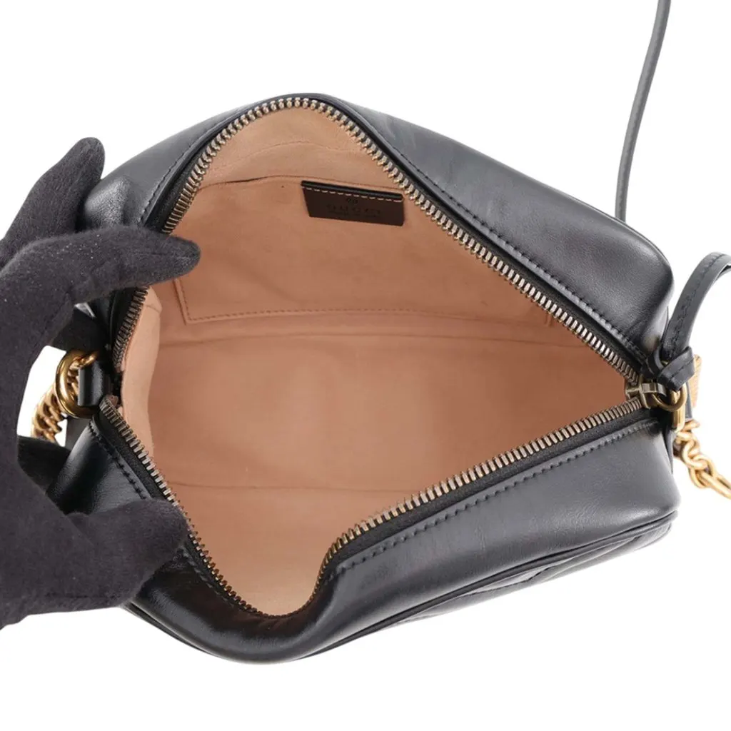Gucci Small GG Marmont Matelasse Calfskin Crossbody Black Leather Good - Model View