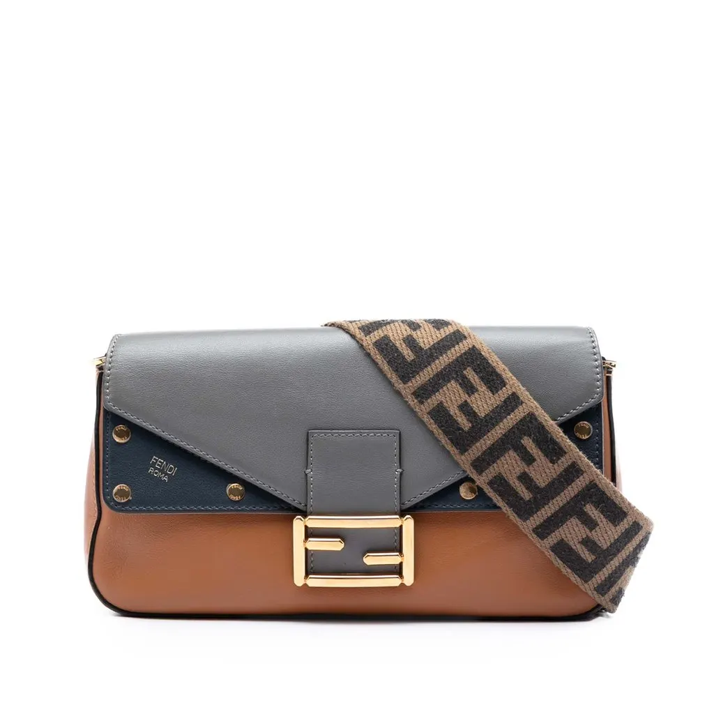 Fendi Vitello Grace FF 1974 Baguette Crossbody Brown Leather Very good - Front View
