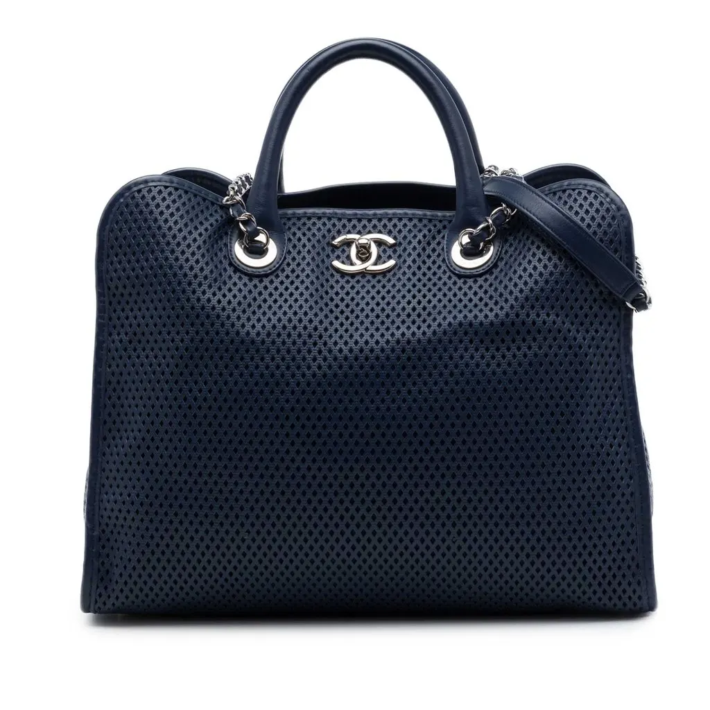 Chanel Perforated Calfskin Up In The Air Tote Blue Leather Very good - Front View