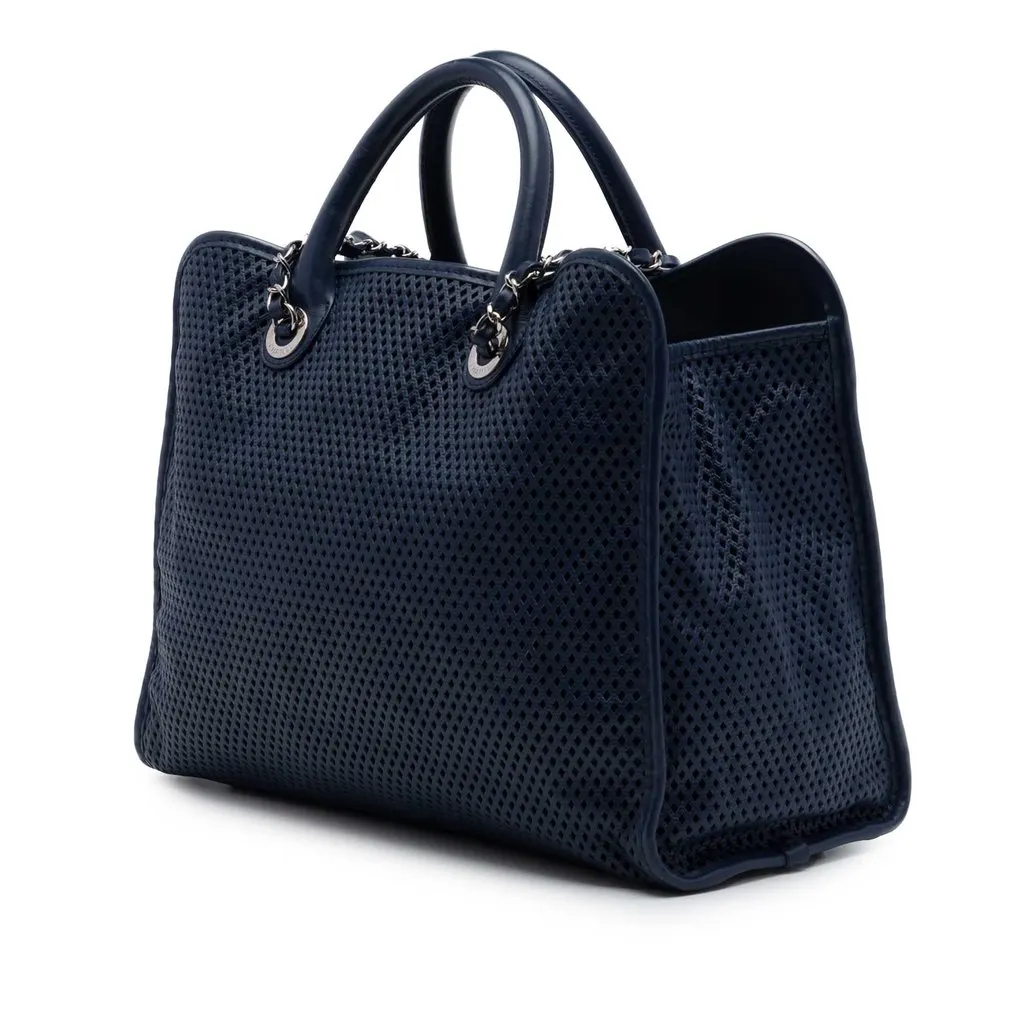 Chanel Perforated Calfskin Up In The Air Tote Blue Leather Very good - Back View