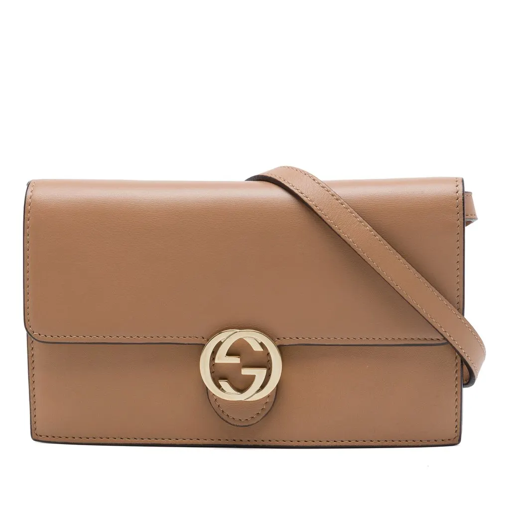 Gucci Calfskin Interlocking G Wallet on Chain Beige Leather Very good - Front View