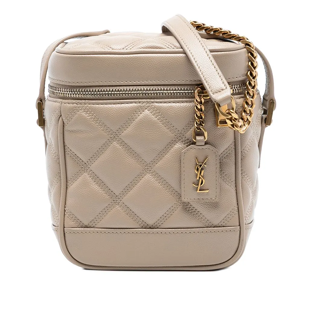 Saint Laurent Grain de Poudre Quilted 80s Vanity Bag Beige Leather Good - Front View