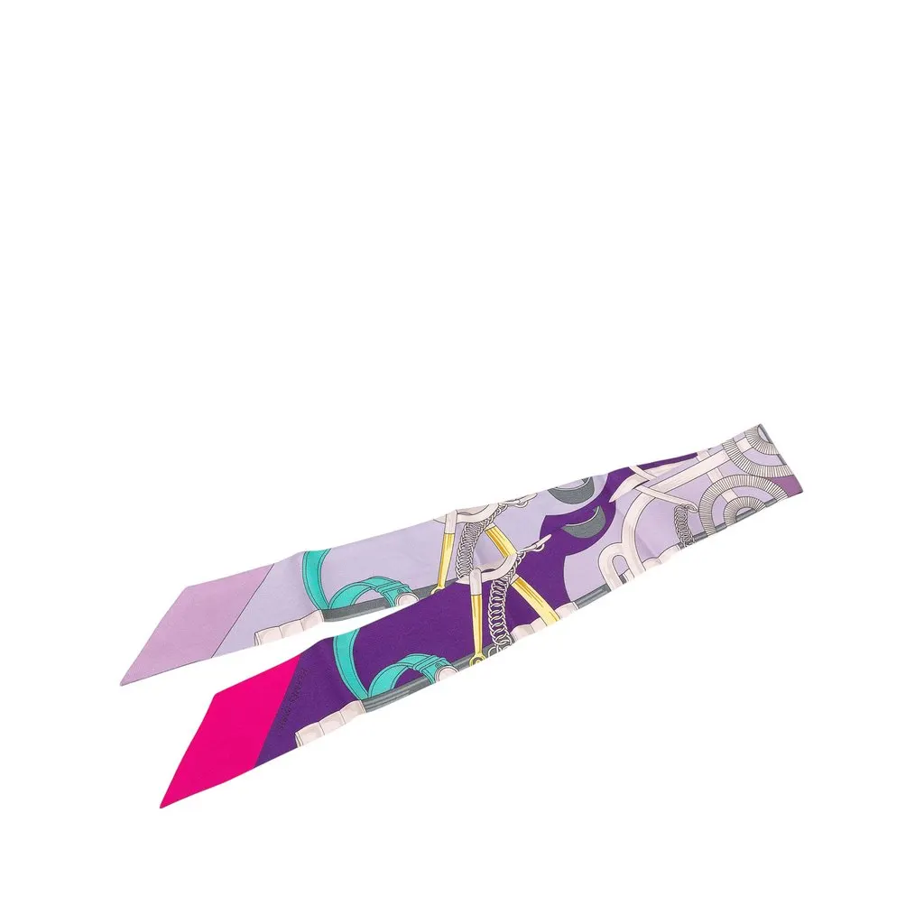 Hermès Eperon D Or Silk Twilly Scarf Purple Silk Good - Front View