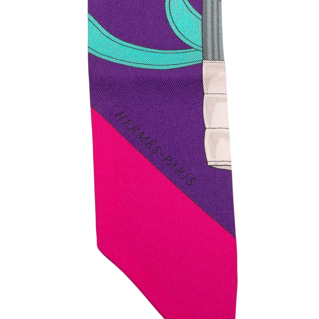 Hermès Eperon D Or Silk Twilly Scarf Purple Silk Good - Back View