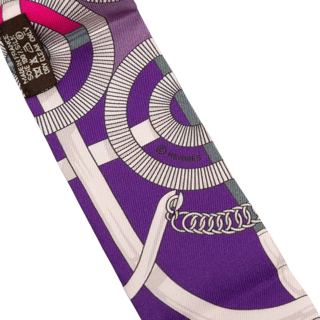 Hermès Eperon D Or Silk Twilly Scarf Purple Silk Good - Inside View