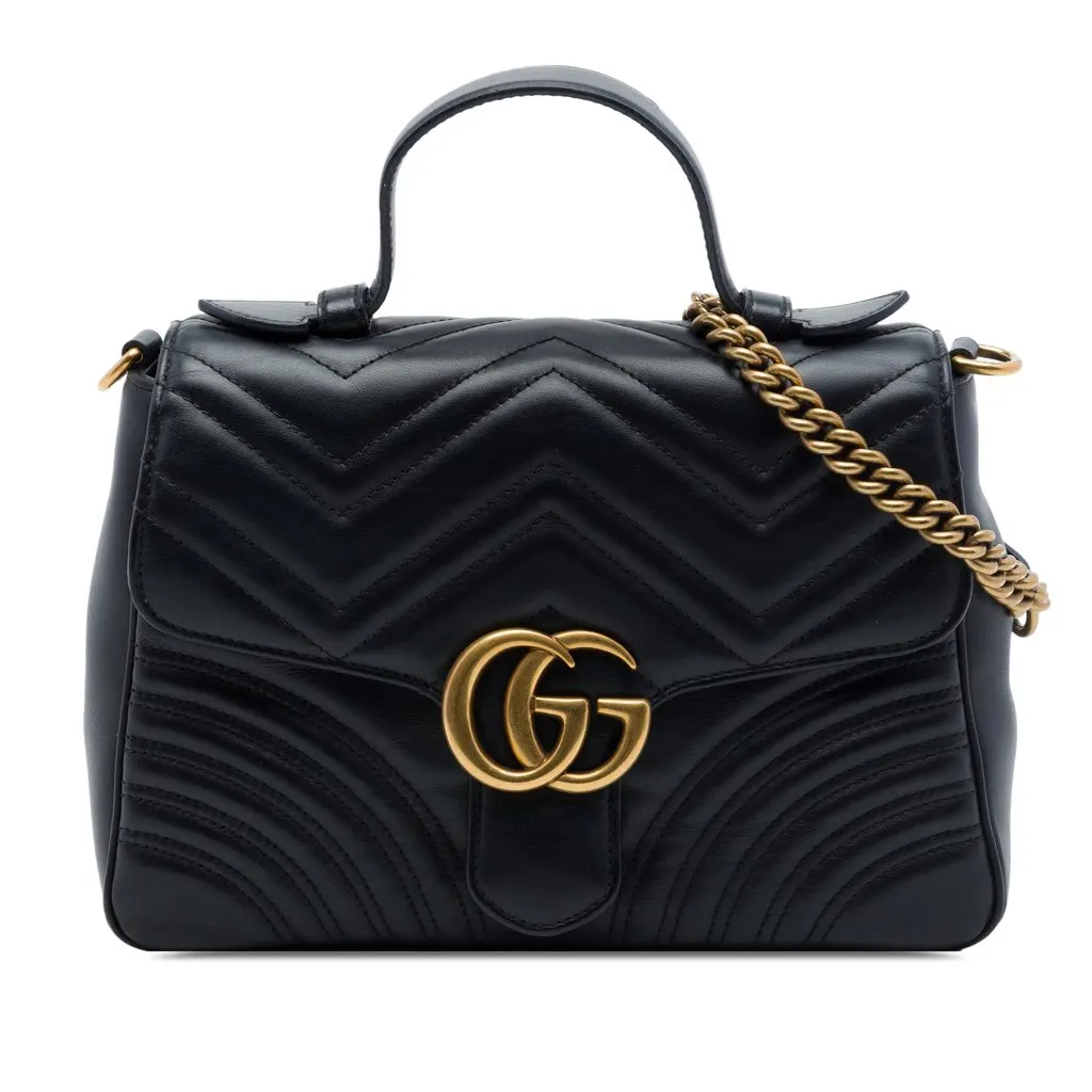 Gucci Small GG Marmont Matelasse Leather Top Handle Bag Black Leather Very good - Front View