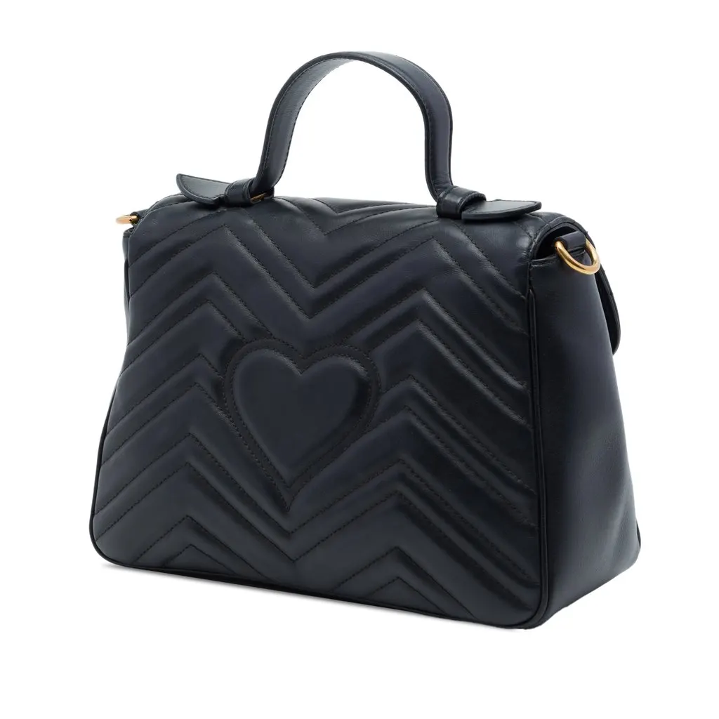 Gucci Small GG Marmont Matelasse Leather Top Handle Bag Black Leather Very good - Back View