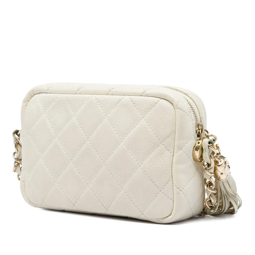 Chanel Mini Quilted Caviar Coco Tassel Camera Case White Leather Very good - Back View