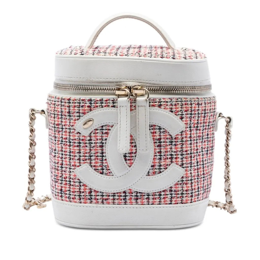 Chanel Tweed and Lambskin Vanity Cosmetic Case White Very good - Front View