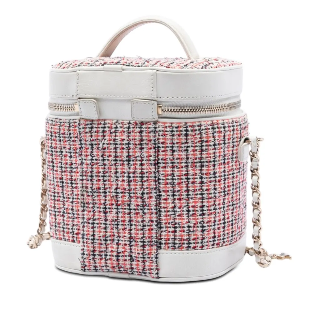 Chanel Tweed and Lambskin Vanity Cosmetic Case White Very good - Back View