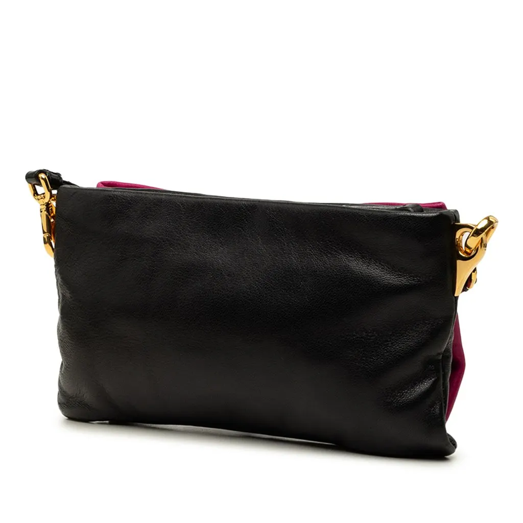 Prada Bicolor Nappa Fiocco Bow Clutch on Strap Black Leather Very good - Back View