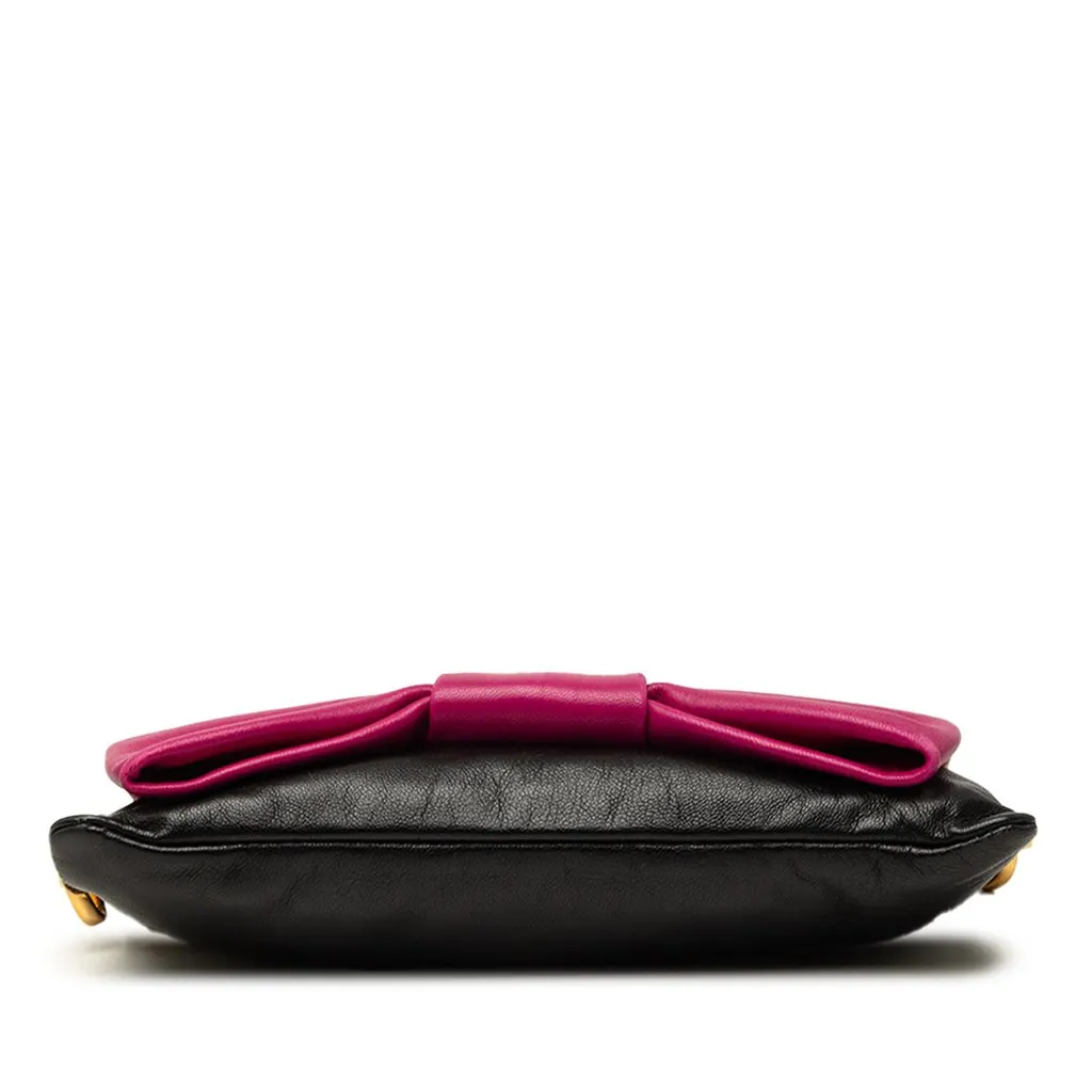 Prada Bicolor Nappa Fiocco Bow Clutch on Strap Black Leather Very good - Inside View