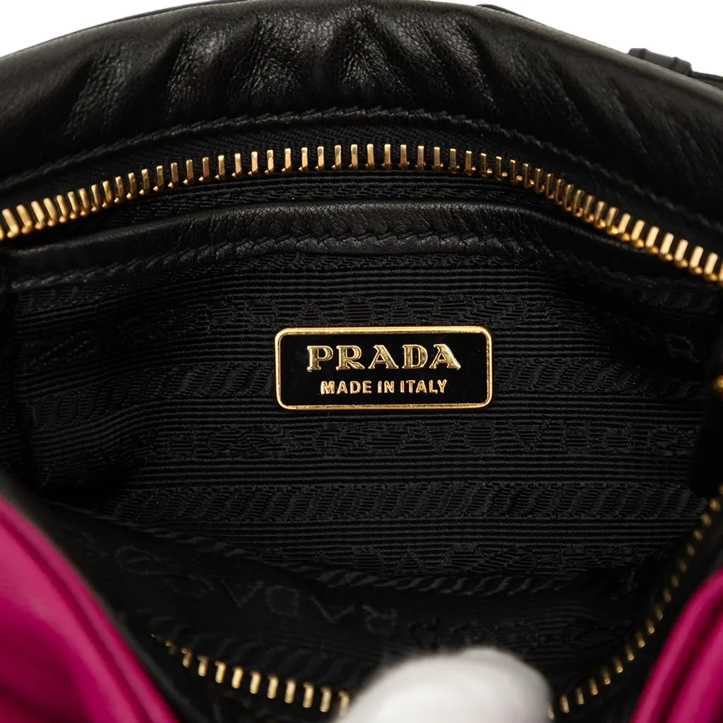 Prada Bicolor Nappa Fiocco Bow Clutch on Strap Black Leather Very good - Box View
