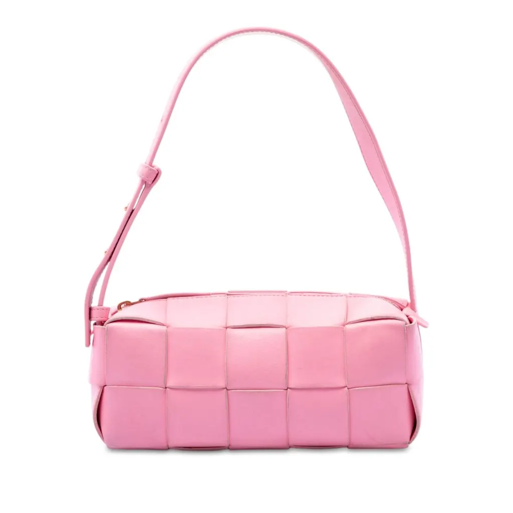 Bottega Veneta Small Lambskin Intrecciato Brick Cassette Pink Leather Very good - Front View