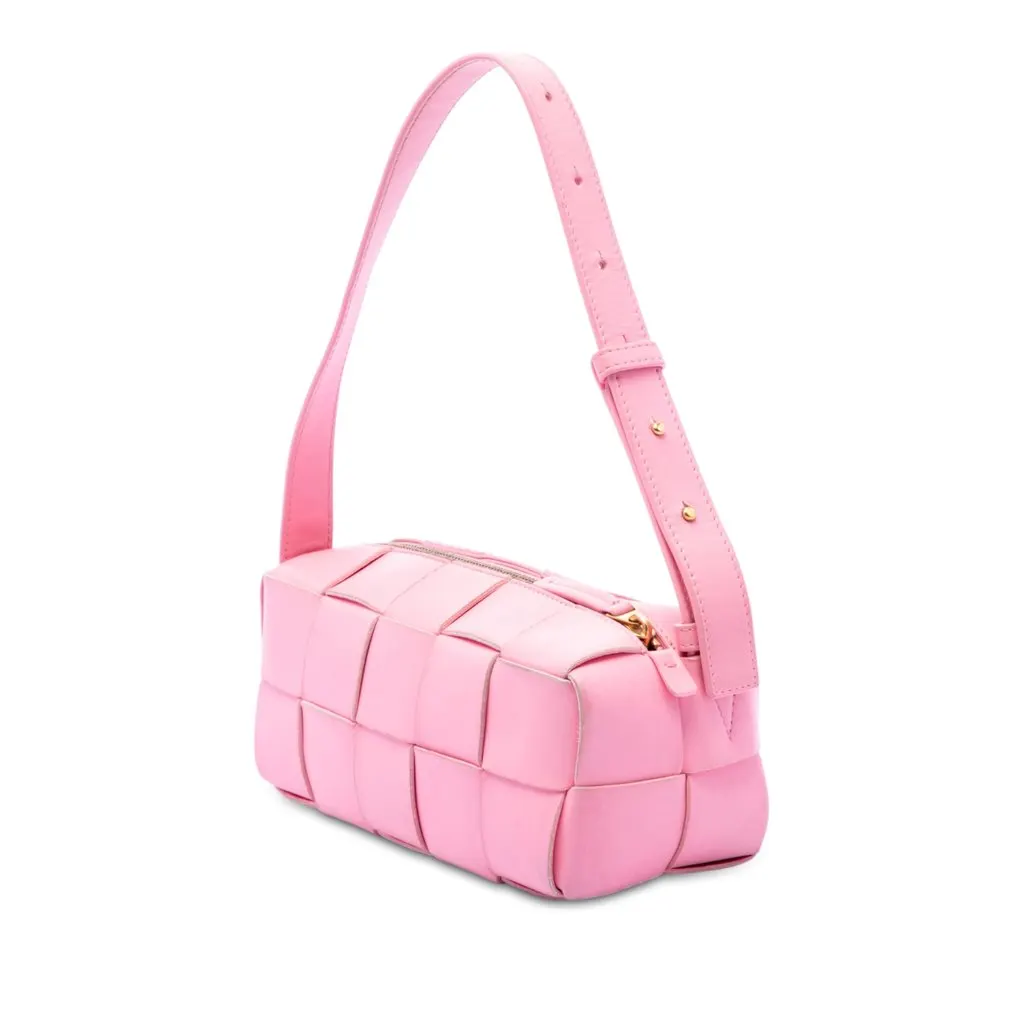 Bottega Veneta Small Lambskin Intrecciato Brick Cassette Pink Leather Very good - Back View