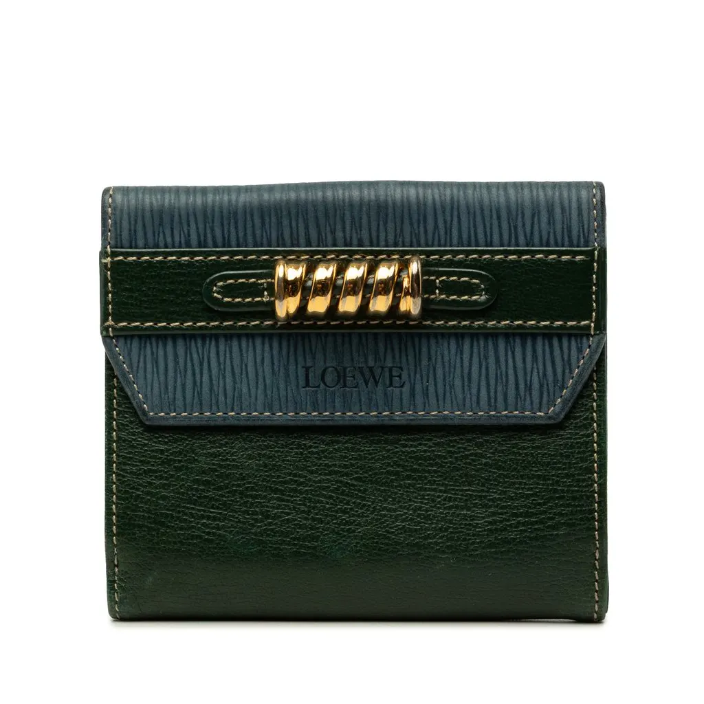 Loewe Calfskin Velazquez Compact Wallet Green Leather Very good - Front View