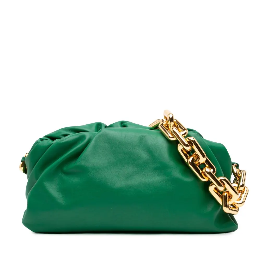 Bottega Veneta Lambskin Chain Pouch Green Leather Very good - Front View
