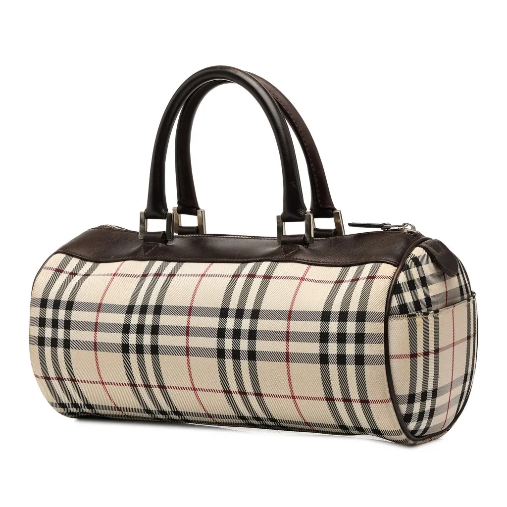 Burberry House Check Canvas Barrel Handbag Beige Canvas Good - Back View