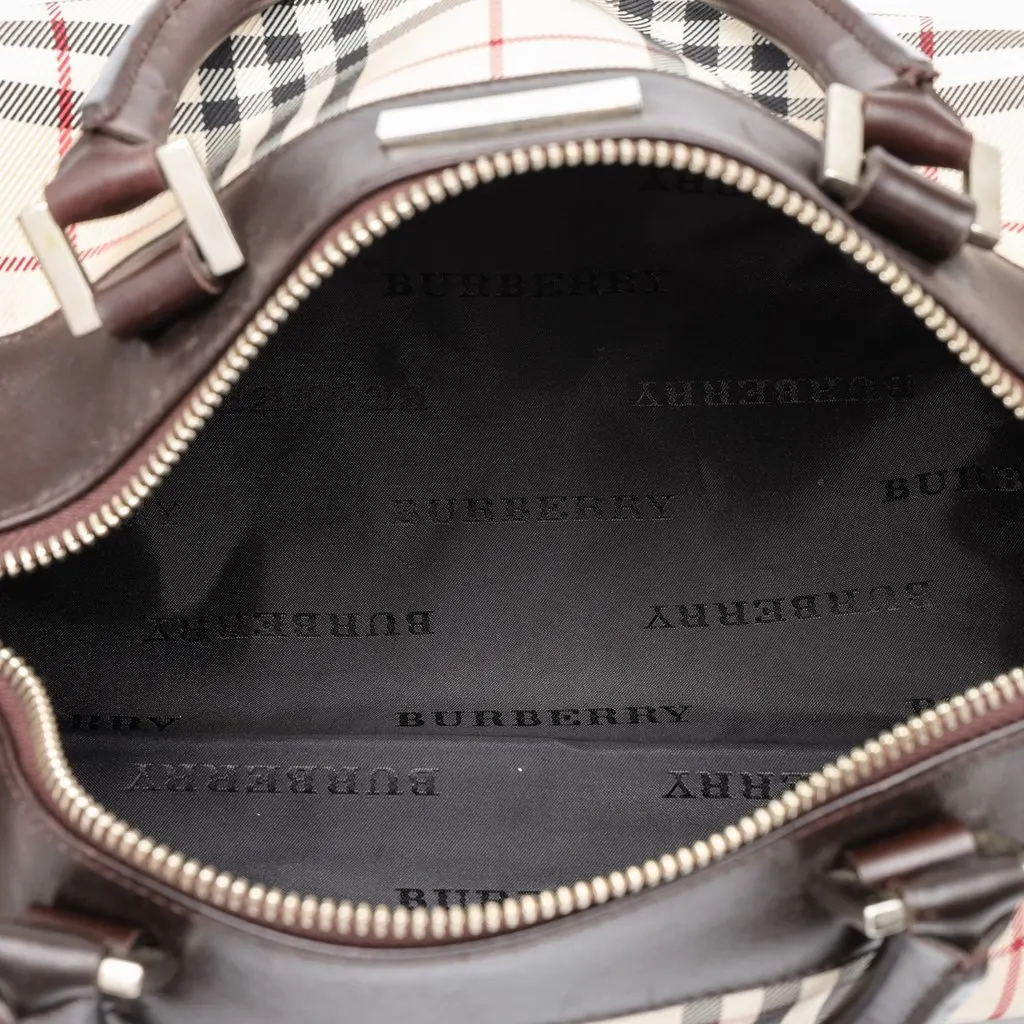 Burberry House Check Canvas Barrel Handbag Beige Canvas Good - Model View