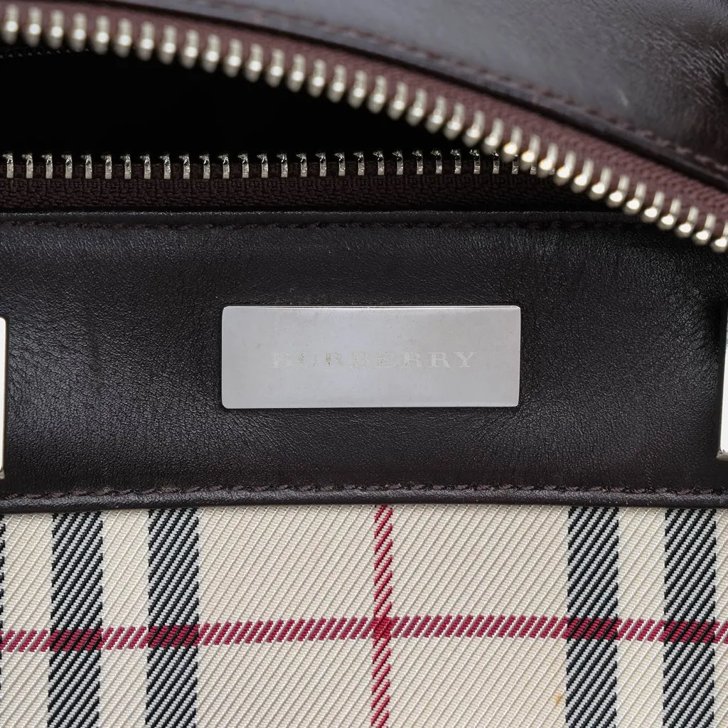 Burberry House Check Canvas Barrel Handbag Beige Canvas Good - Box View