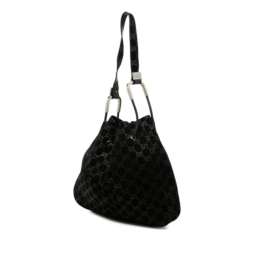 Gucci GG Suede Shoulder Bag Black Suede Good - Back View