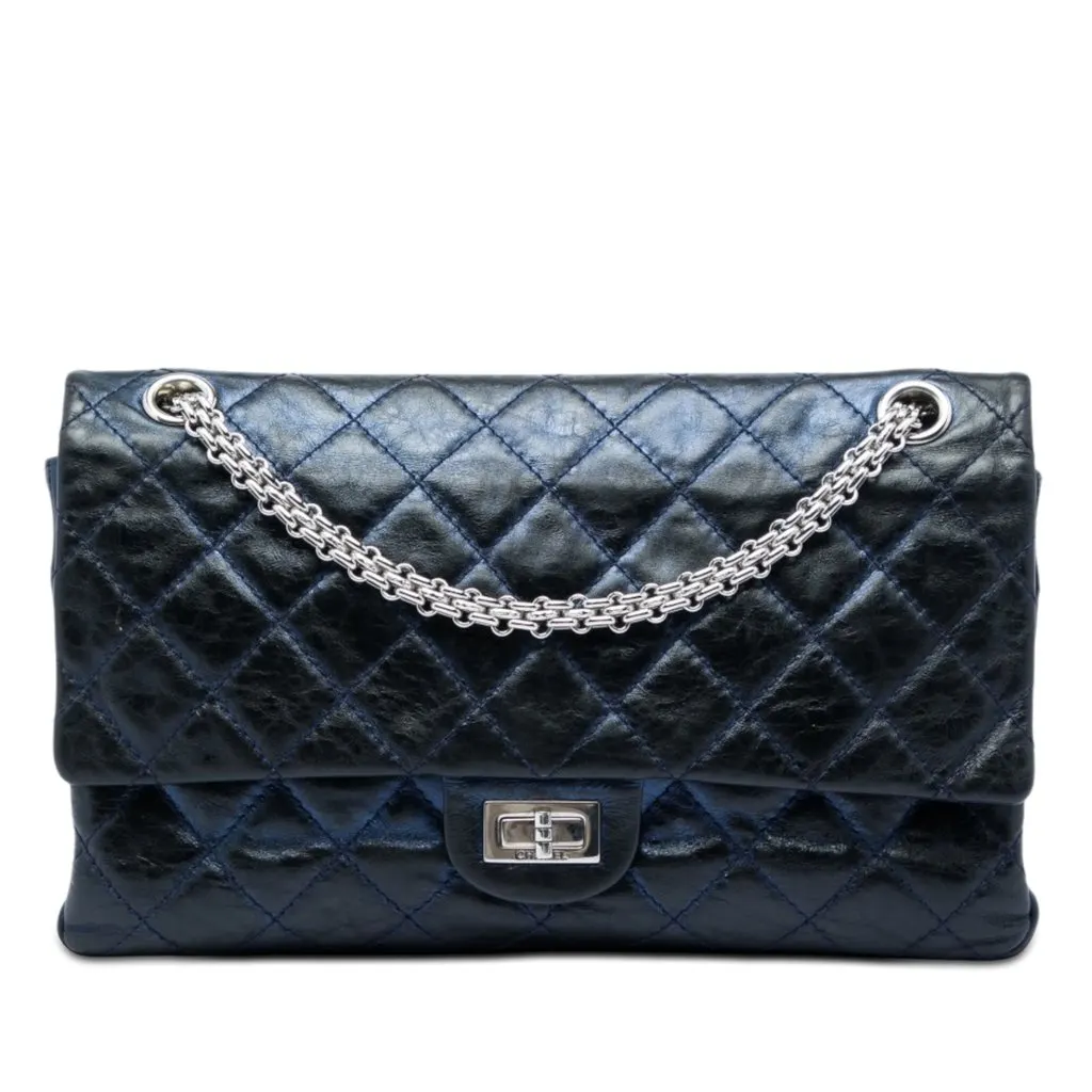 Chanel Quilted Aged Calfskin Reissue 2.55 Double Flap 226 Blue Leather Very good - Front View