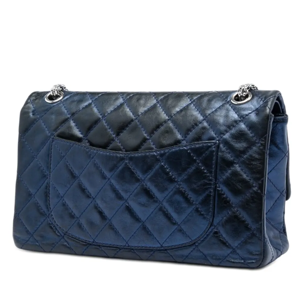 Chanel Quilted Aged Calfskin Reissue 2.55 Double Flap 226 Blue Leather Very good - Back View
