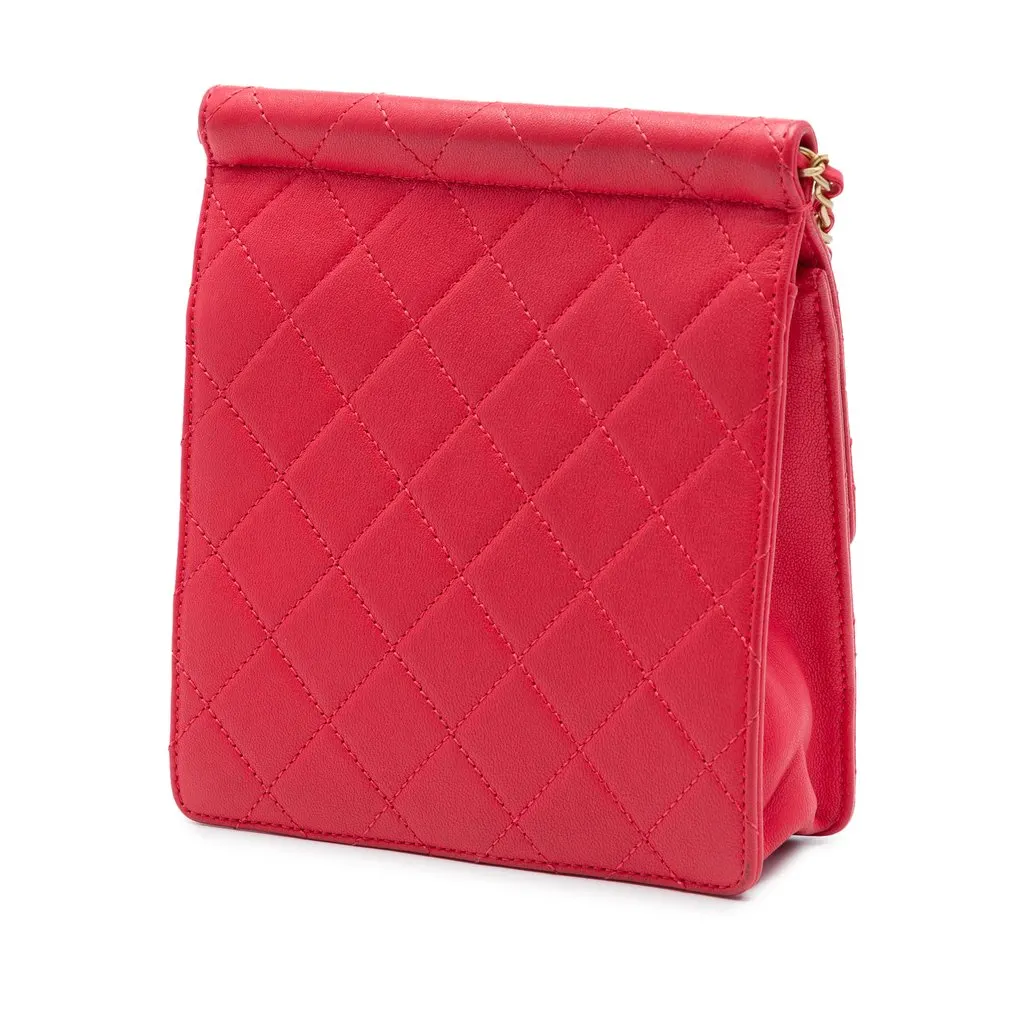 Chanel Small Quilted Lambskin Chic Pearls Flap Red Leather Very good - Back View