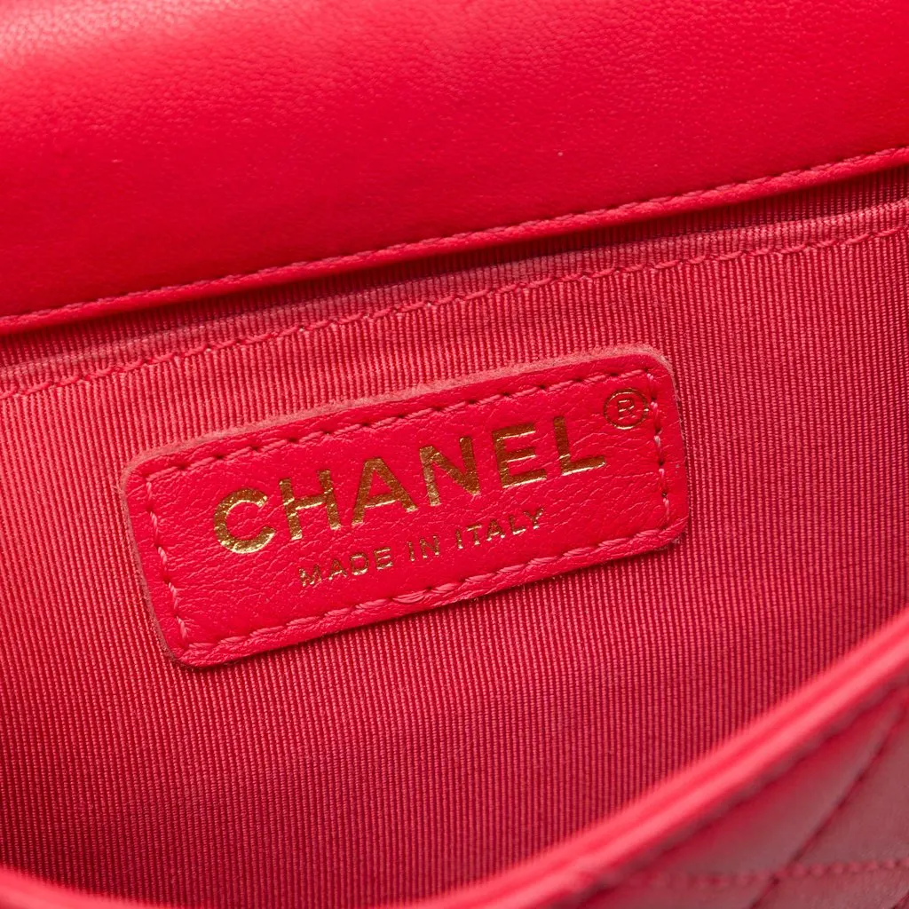 Chanel Small Quilted Lambskin Chic Pearls Flap Red Leather Very good - Box View