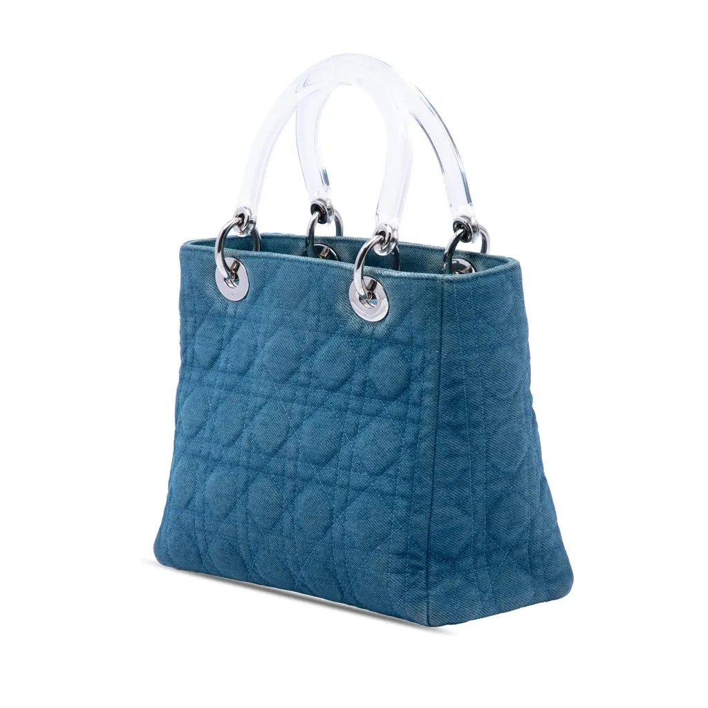 Dior Medium Denim Cannage Acrylic Handles Lady Dior Blue Very good - Back View