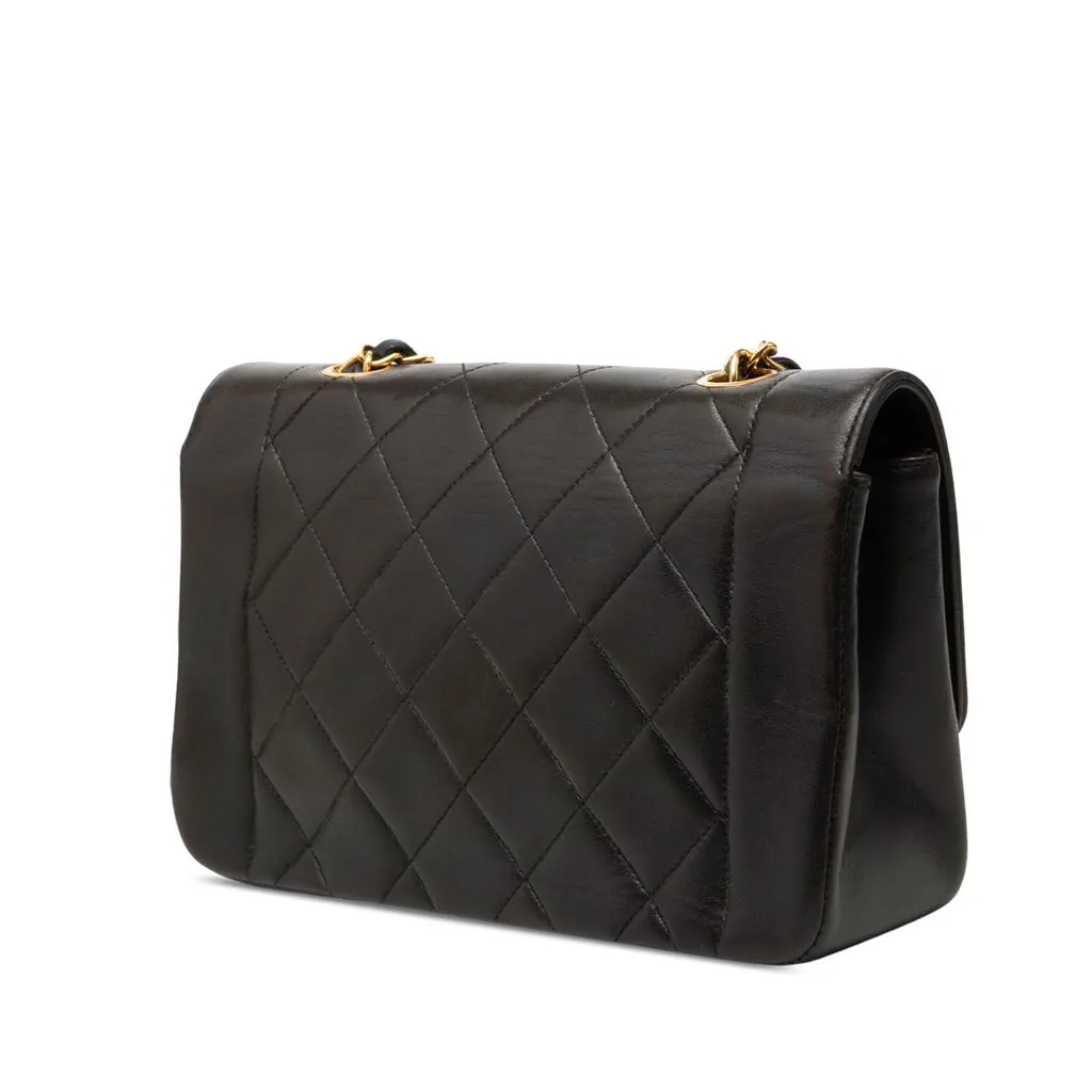 Chanel Small Lambskin Diana Flap Black Leather Good - Back View