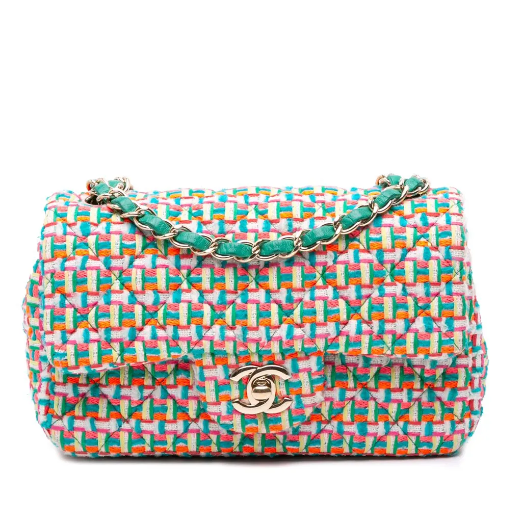 Chanel Mini Rectangular Classic Tweed Single Flap MultiColor Very good - Front View
