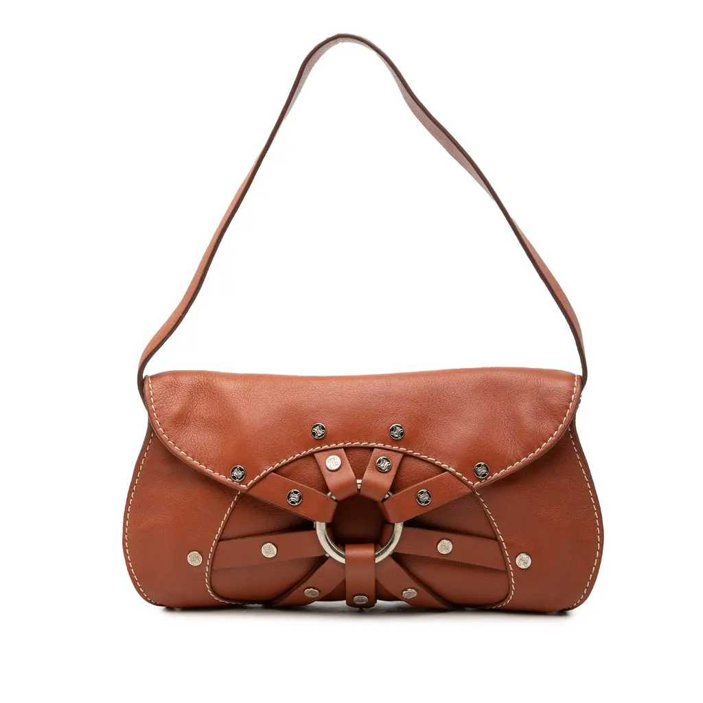 Celine Studded Leather Macadam Shoulder Bag Brown Leather Very good - Front View