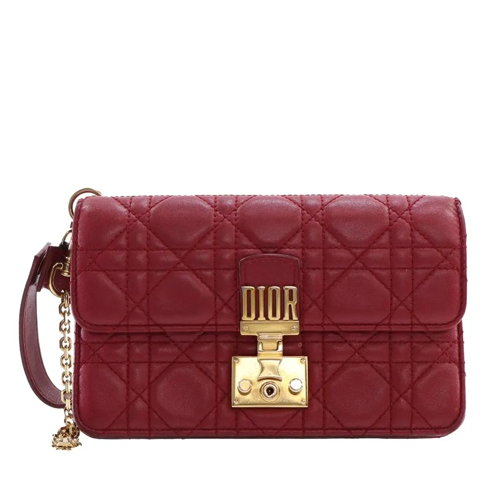 Dior Lambskin Cannage DiorAddict Wristlet Clutch Red Leather Very good - Front View