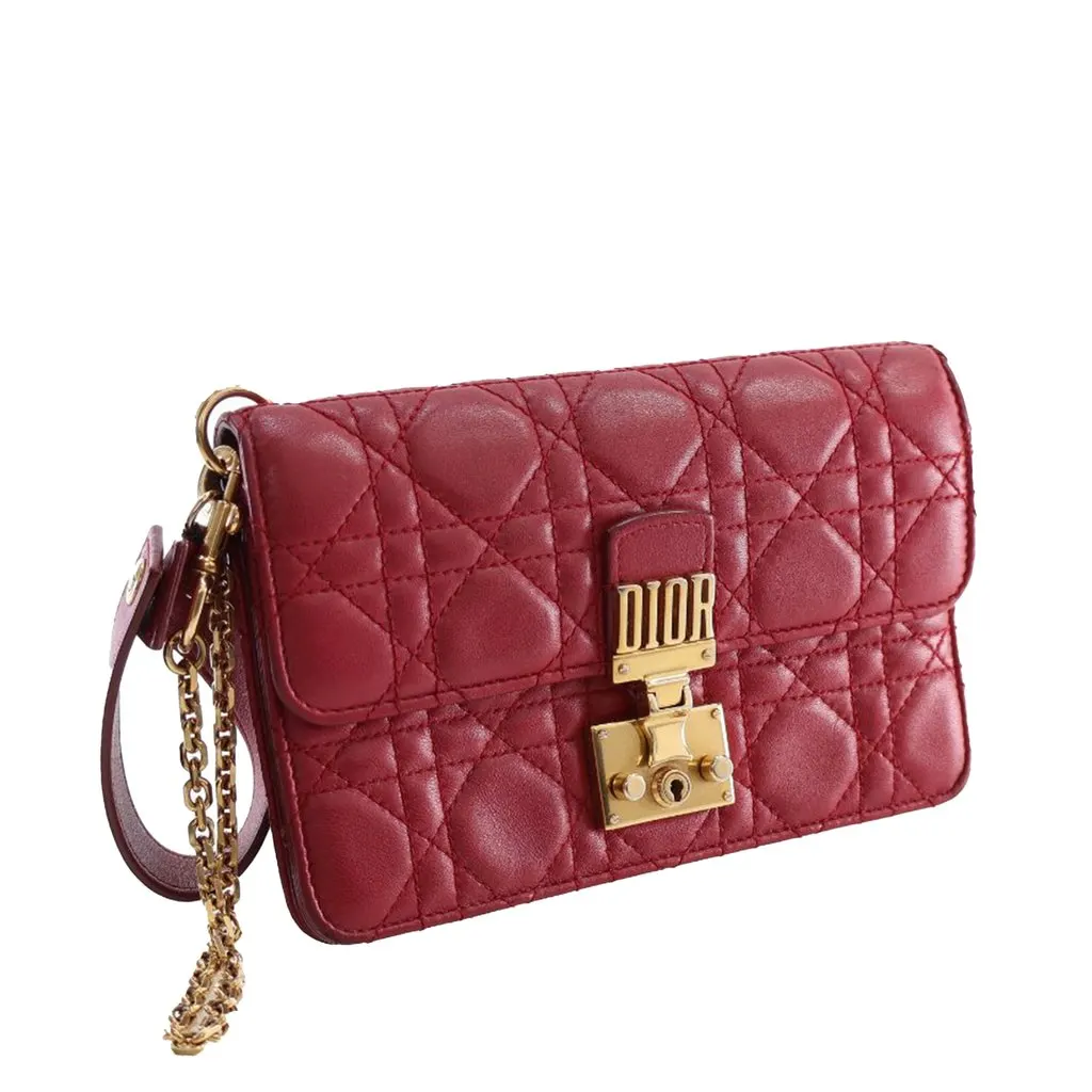 Dior Lambskin Cannage DiorAddict Wristlet Clutch Red Leather Very good - Back View