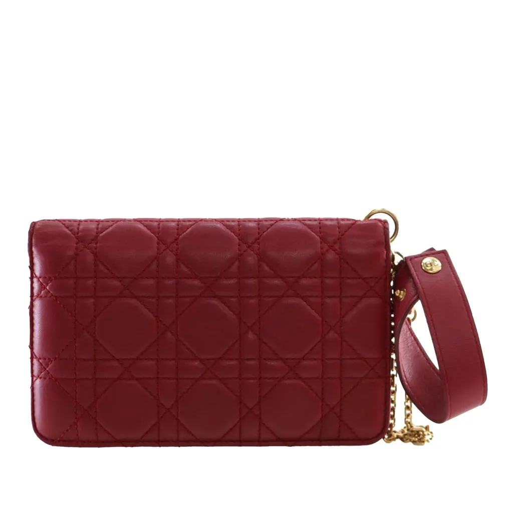 Dior Lambskin Cannage DiorAddict Wristlet Clutch Red Leather Very good - Model View