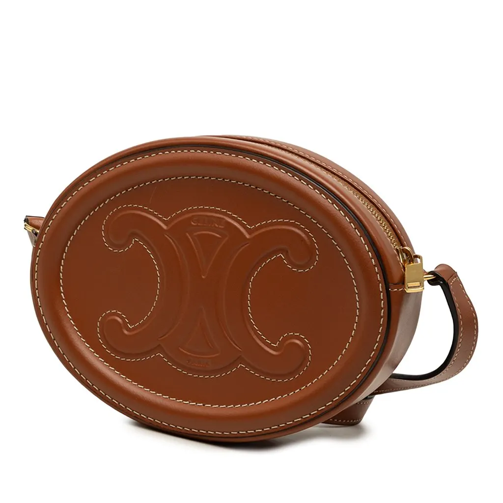 Celine Small Calfskin Cuir Triomphe Oval Crossbody Brown Leather Very good - Back View
