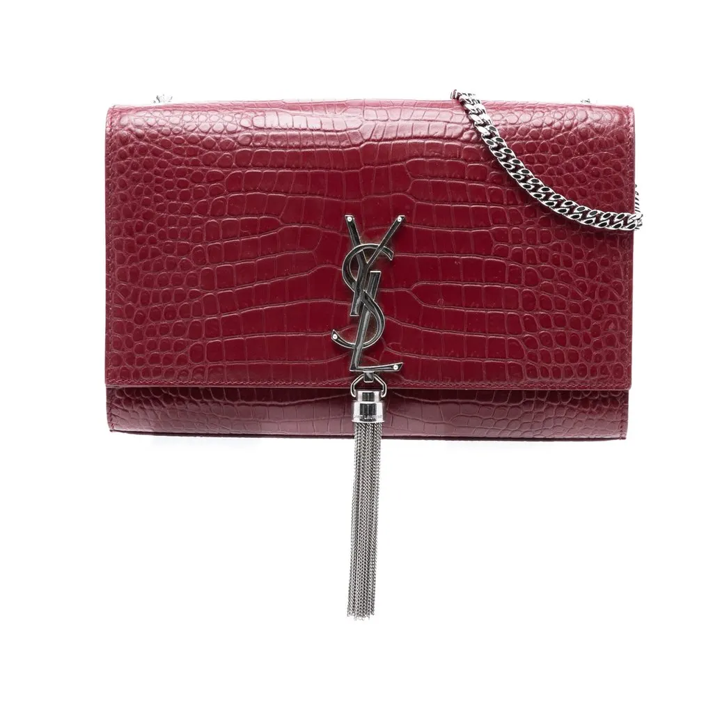 Saint Laurent Medium Croc Embossed Leather Monogram Kate Tassel Crossbody Red Leather Very good - Front View