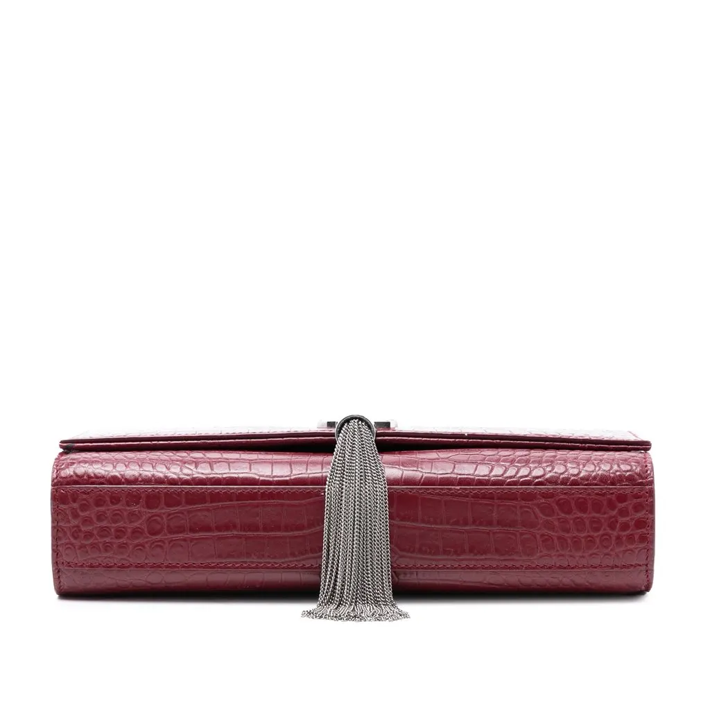 Saint Laurent Medium Croc Embossed Leather Monogram Kate Tassel Crossbody Red Leather Very good - Inside View