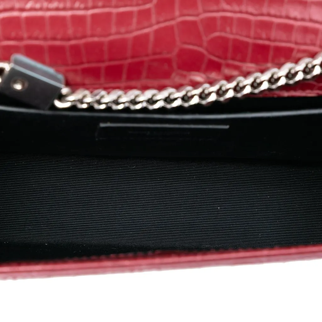 Saint Laurent Medium Croc Embossed Leather Monogram Kate Tassel Crossbody Red Leather Very good - Model View