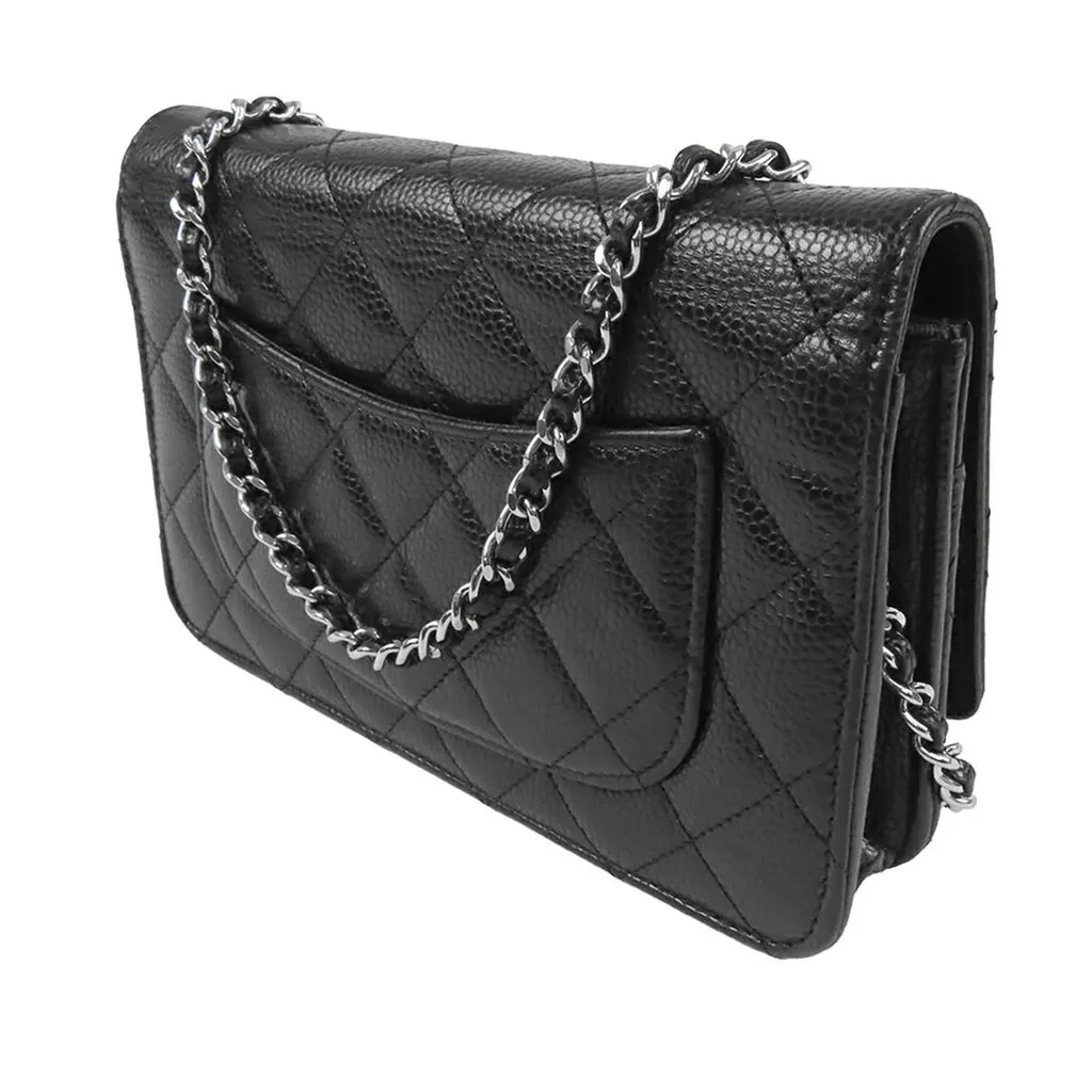 Chanel CC Quilted Caviar Wallet on Chain Black Leather Very good - Back View